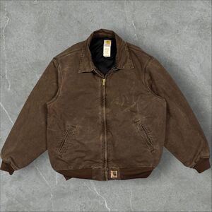Vintage Y2K Carhartt J102 CHT Chestnut Brown Mesh Lined Sandstone Duck Bomber XL